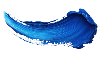 Dynamic blue paint stroke on transparent background