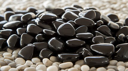 Obraz premium Black polished stones on pebbles, spa background, zen relaxation