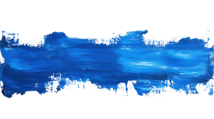 Wide blue paint brush stroke on transparent background