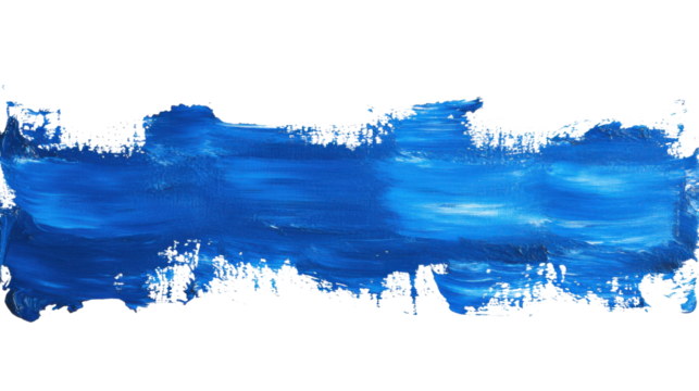 Wide blue paint brush stroke on transparent background