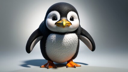 Naklejka premium A charming cartoon penguin with a lively and endearing presence.