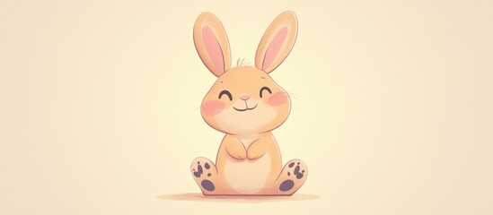 Fototapeta premium Cute Smiling Bunny Sitting Beige Background Minimalist Design