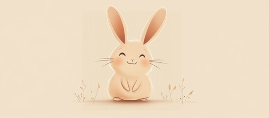 Obraz premium Happy Bunny Rabbit Smiling in Beige Minimalist Setting