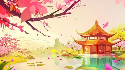 Fototapeta premium Fantasy_landscape_Art_prints_chinese_temple_fantasy
