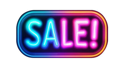 Neon style SALE! text with glowing colors isolated on transparent background, png