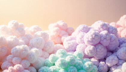 Fototapeta premium Pastel-hued clusters of soft spheres, tranquil abstract landscape