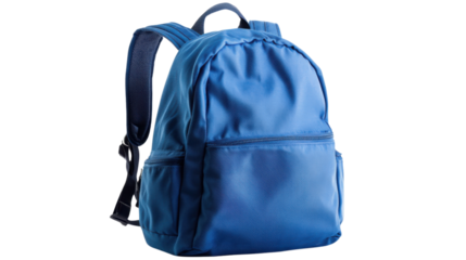 Blue backpack isolated on transparent background, ready for school or travel