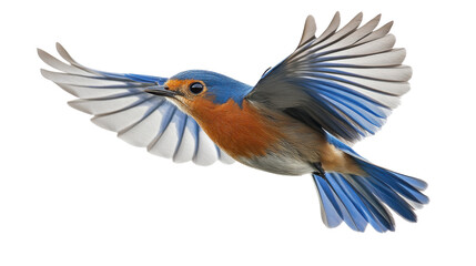 Obraz premium Eastern bluebird flying with spread wings on transparent background