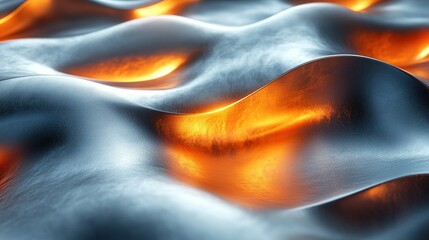 Abstract Metallic Surface with Orange Glowing Undulations