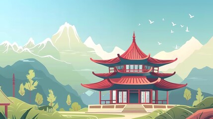 Fototapeta premium _Mountains_Ancient_chinese_architecture_chinese_temple