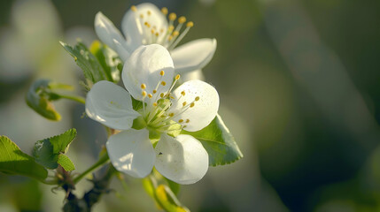 A close-up of delicate white flowers with yellow stamens against a soft, blurred background.