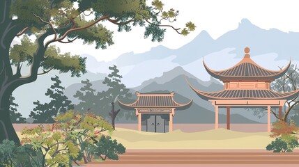 Obraz premium _Mountains_Ancient_chinese_architecture_chinese_temple