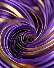 Purple and gold twirling lines abstract party concept background