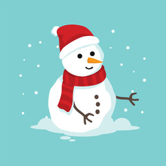 Snowman with a scarf isolated in a blue background. Flat design. Vector illustration. Twin snowman.