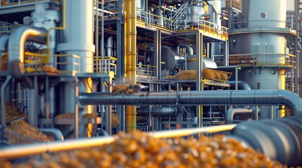 Conveyor belt delivering necessary resources for tarmac and cement manufacturing. AI generated illustration