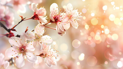 Fototapeta premium A close-up of delicate pink cherry blossoms against a soft, blurred background.