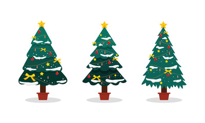 Christmas tree Set of Christmas trees of different shapes Vector Christmas trees in flat style on white background.	
