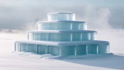 An ethereal ice pyramid rising out of the snowy terrain.