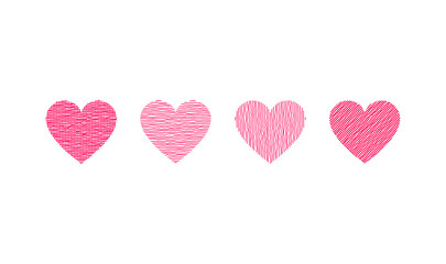 Vector design of red hearts made with wavy lines in different designs