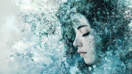 Fototapeta premium Ephemeral beauty: a dreamlike portrait of melancholy. Lyrical Abstract. Illustration