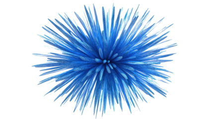 Blue spiky sphere exploding on transparent background
