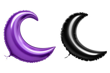 purple and black moon foil balloons isolated on transparent background