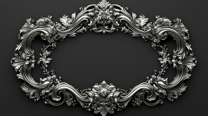 Elegant silver ornate frame design with floral accents. Ornate Embellishment. Illustration