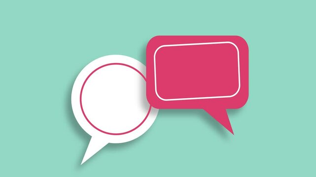 communication concept, animated video of blank white and pink  speech bubble on green background, 4K