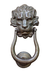 Isolated antique lion head door knocker