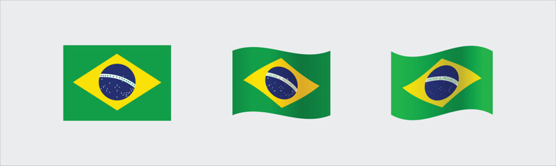 Set of Flag of Brazil isolated on white background. Vector illustration in trendy flat style. EPS 10. Vector stock illustration set in flat style.