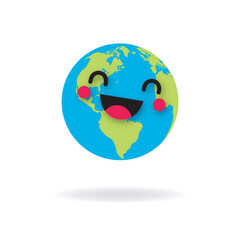 Vector illustration of planet Earth with smiling face and very happy expression