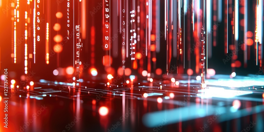 Fototapete Abstract Data Visualization with Colorful Numeric Patterns and Vertical Lines Representing Technology and Information Flow in Modern Digital Environment