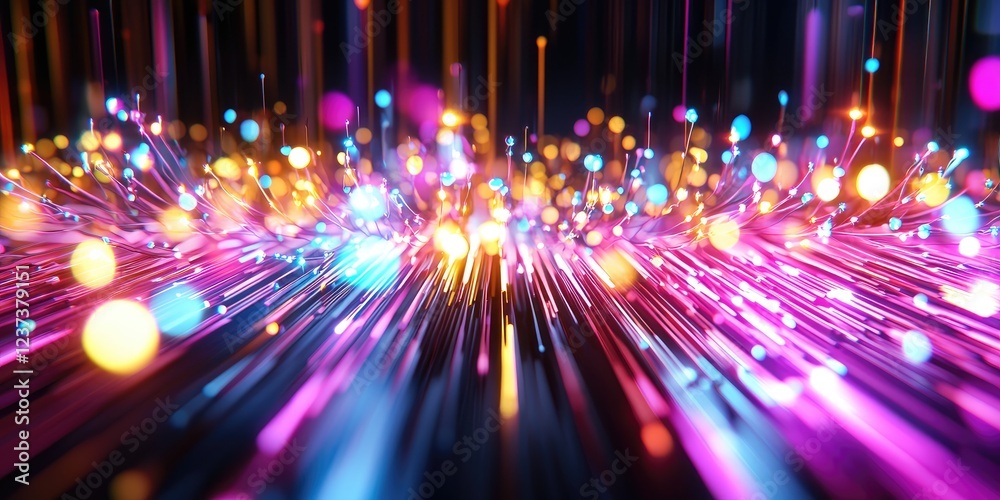 Leinwandbilder Abstract Network Connection with Colorful Nodes and Dynamic Background Illustrating Data Flow and Digital Interactions in Modern Technology