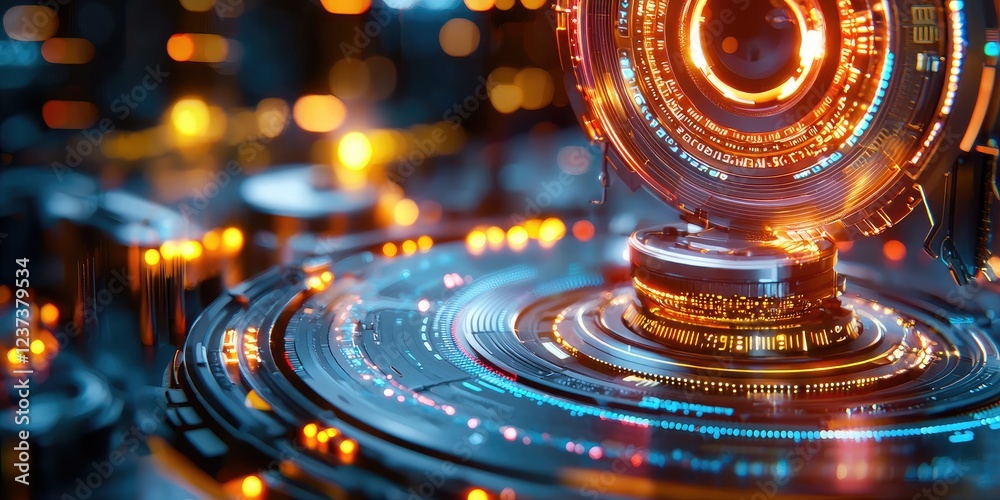 Aufkleber Futuristic Data Visualization with Interactive Graphs and Charts on a High-Tech Digital Interface in a Modern Business Environment