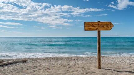Wooden Directional Signage by the Beach - AI generated illustration