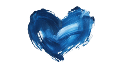 Blue painted heart shape on transparent background representing love and romance