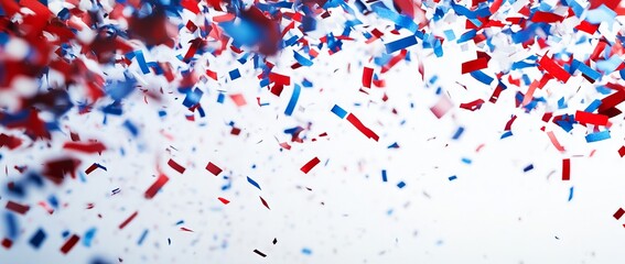 Red, White, and Blue Confetti Falling on Light Background - AI generated illustration