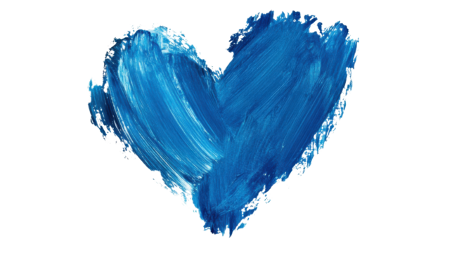 Blue painted heart shape on transparent background representing love and affection - Powered by Adobe
