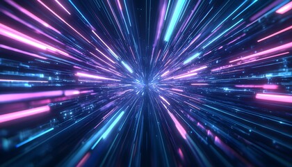 Fototapeta premium Abstract Neon Light Streaks Converge at Center