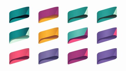 A vibrant collection of colorful, curved banners in various shades, showcasing modern design aesthetics and varied textures.