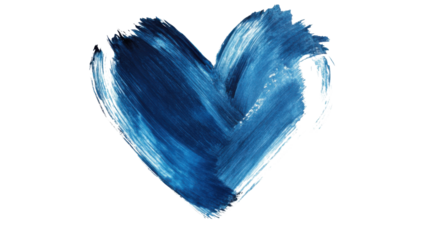 Blue painted heart shape on transparent background representing love and affection