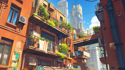 Fototapeta premium Apartment Buildings anime style