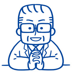 笑顔で語りかけるシニア男性