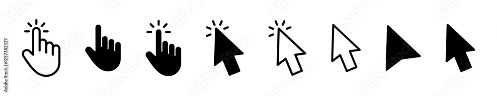 Poster mouse cursor hand click icon, flat style, computer clicking arrow - Mouse arrow pointer icon symbol. editable stroke