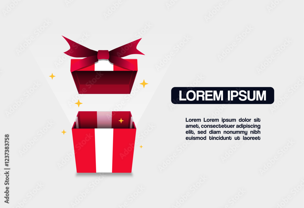 Fototapete vector design of an open red gift with sparkles and glitter, with space for text