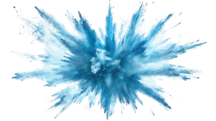 Blue powder exploding creating colorful smoke effect on transparent background
