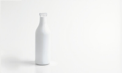clean, white glass bottle filled with milk, set against minimalistic background. Perfect for showcasing dairy products or packaging designs