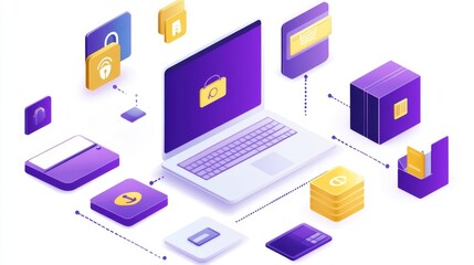 Obraz premium Enhanced laptop security, protecting your data with advanced cybersecurity measures and visualizations