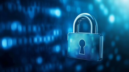Padlock on blue, symbolizing security, privacy and data protection in digital age