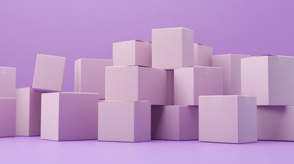 Fototapeta premium Striking contrast, stacked white boxes on a vibrant purple backdrop in modern studio setting